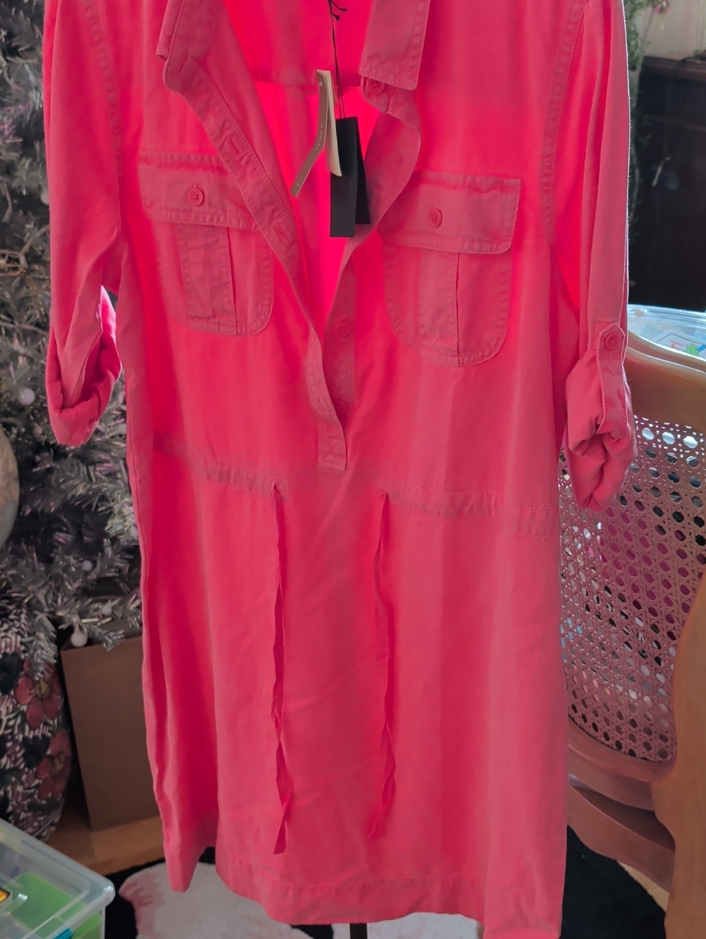 J. Crew Bright Pink Utility Shirt Mini Dress